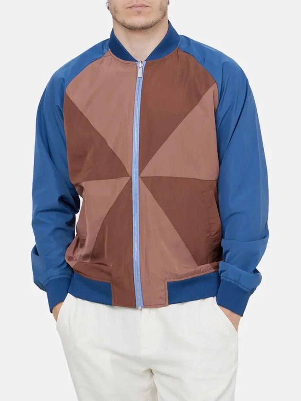 Scotch and Soda Men's Jacke Colorblock Bomber Reversible Jacket in Blue/  Brown